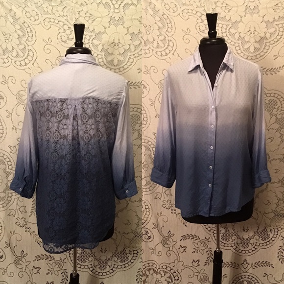 📌 3/$20 - Dip Dyed, Lace Back Button Down - Picture 1 of 9